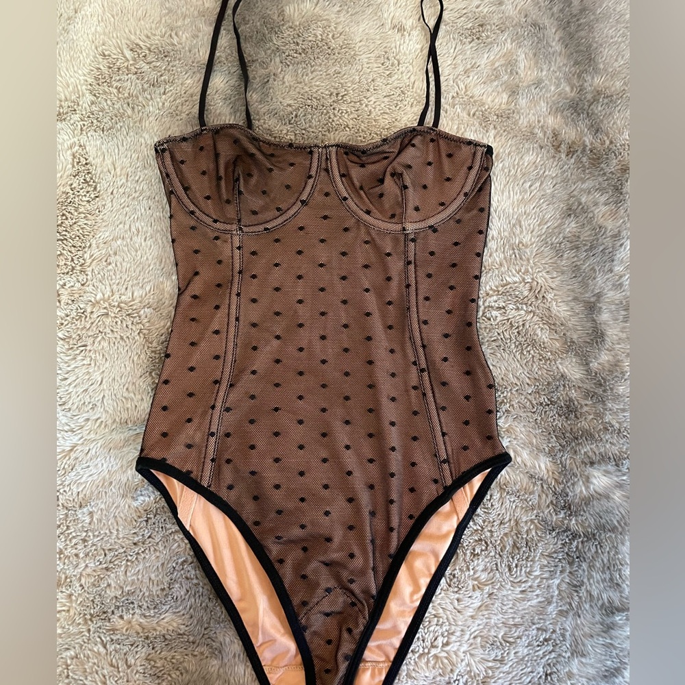 White fox black polkadot bodysuit